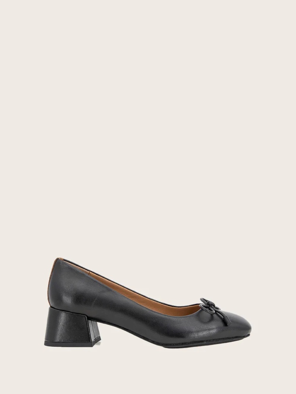 Brand new never worn Classic Black Leather Mid Block Heel Ballet Flats with Bow